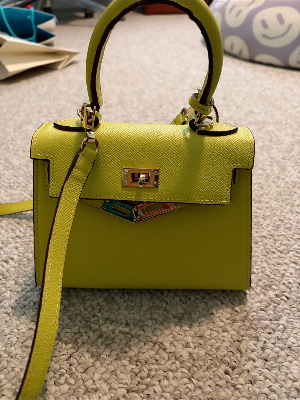 House of Hello Lime Green Structured Top-Handle Women's Bag